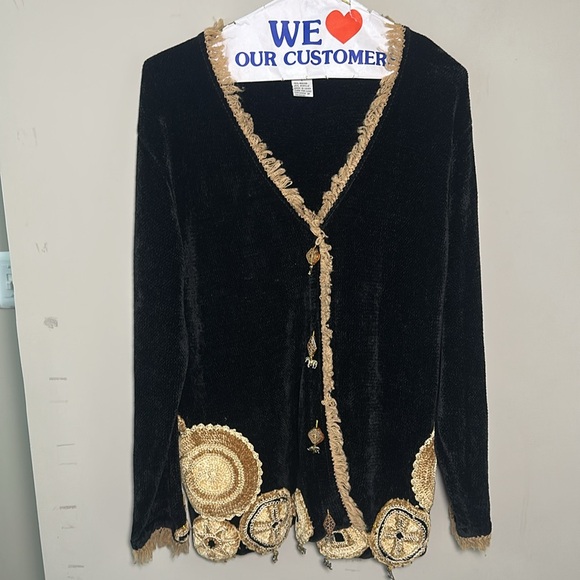 That Sweater Sweaters - That Sweater Black Velvet Top with Gold Safari Embellishments